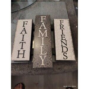 Family Friends Wall Decor – 3 Panel Hanging Sign – Neutral Brown & Cream – 10” x